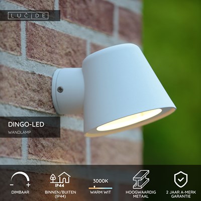 Lucide DINGO-LED - Wandlamp Binnen/Buiten - LED Dimb. - GU10 - 1x5W 3000K - IP44 - Wit